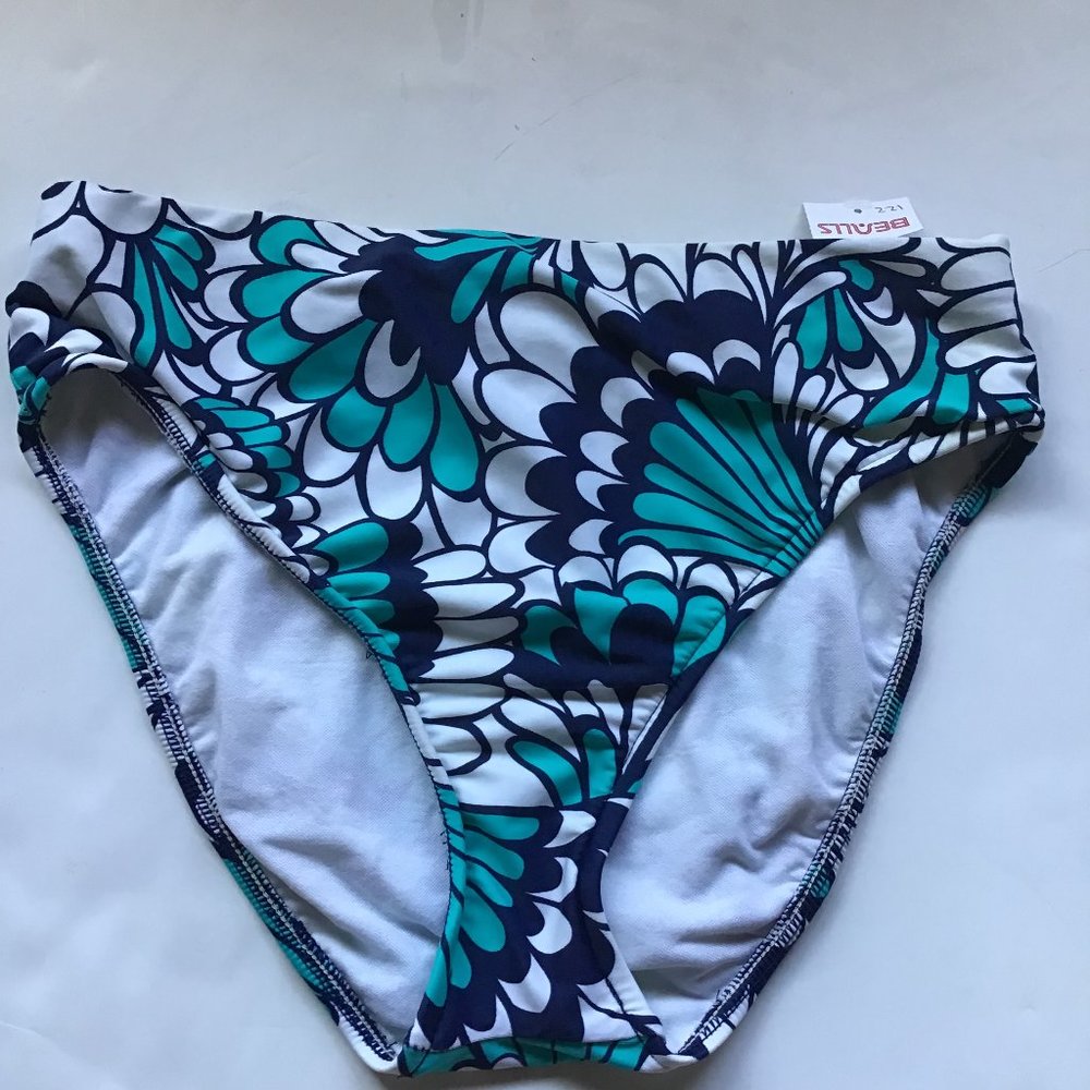 Pursuit bikini bottom NWT, sz 10, blue/teal/white